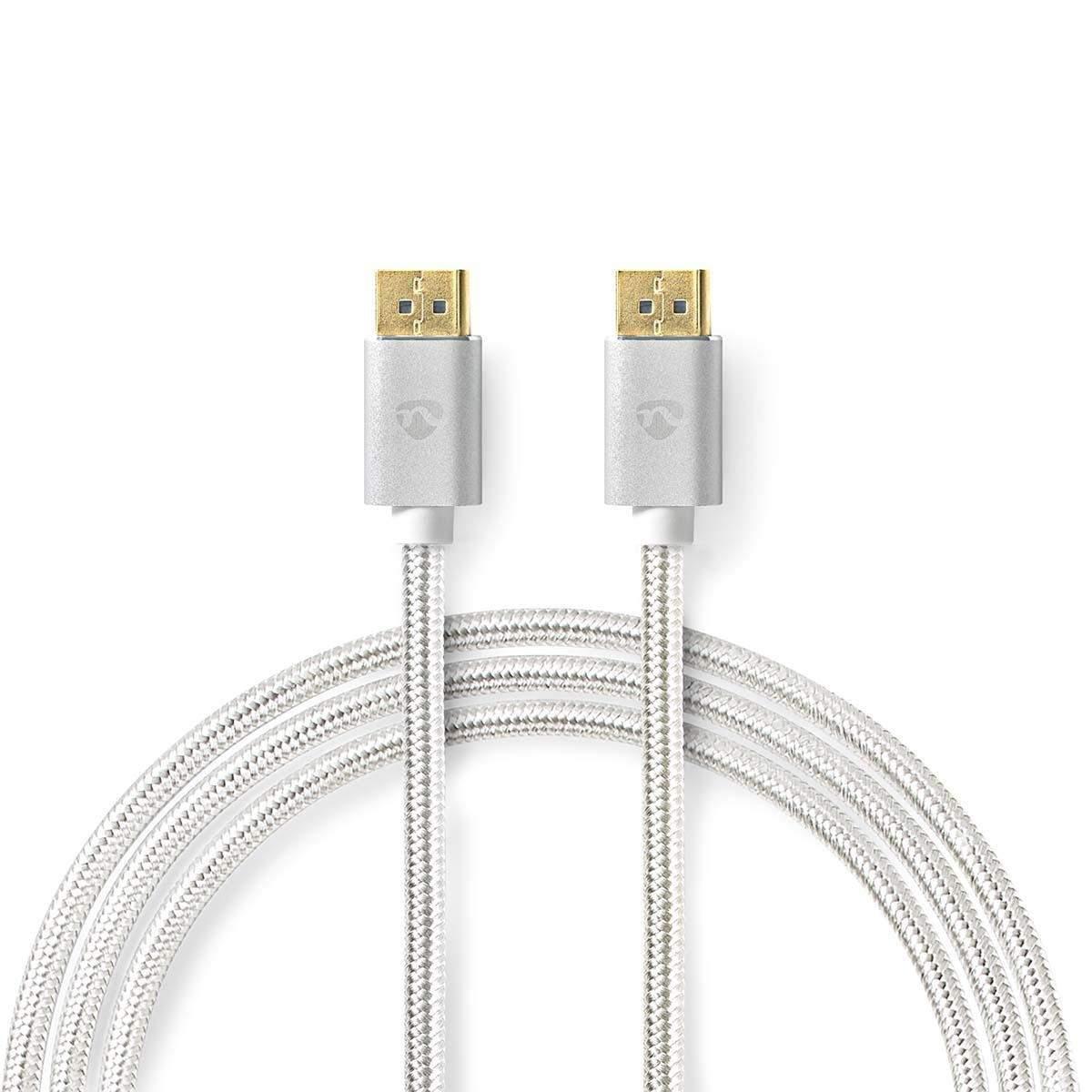 Nedis Displayport-kabel | DisplayPort Han | DisplayPort Han | 8K@60Hz | Gull belagt | 2.00 m | Rund | Flettet | Sølv | Deksel Vindusbo