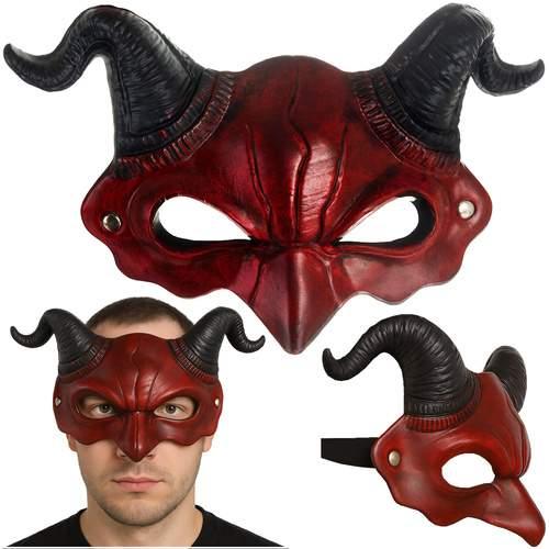 Northio Djevel-Halloween-maske med horn, rød og svart, lett