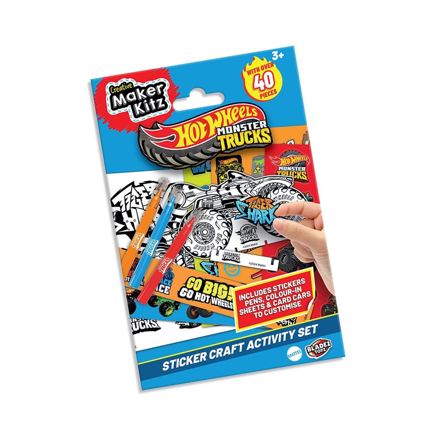 Northix Hot Wheels Monster Trucks klistremerke aktivitetssett for barn