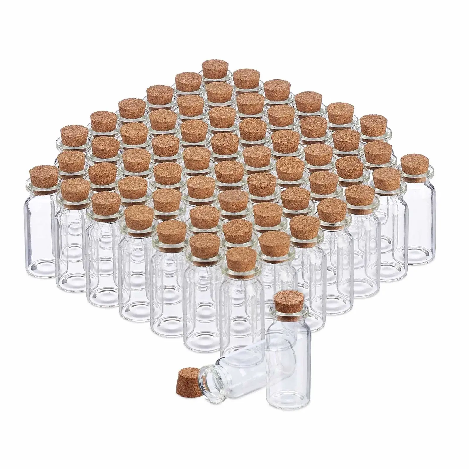 Northix Mini glassflasker, korkstopper 60p sett