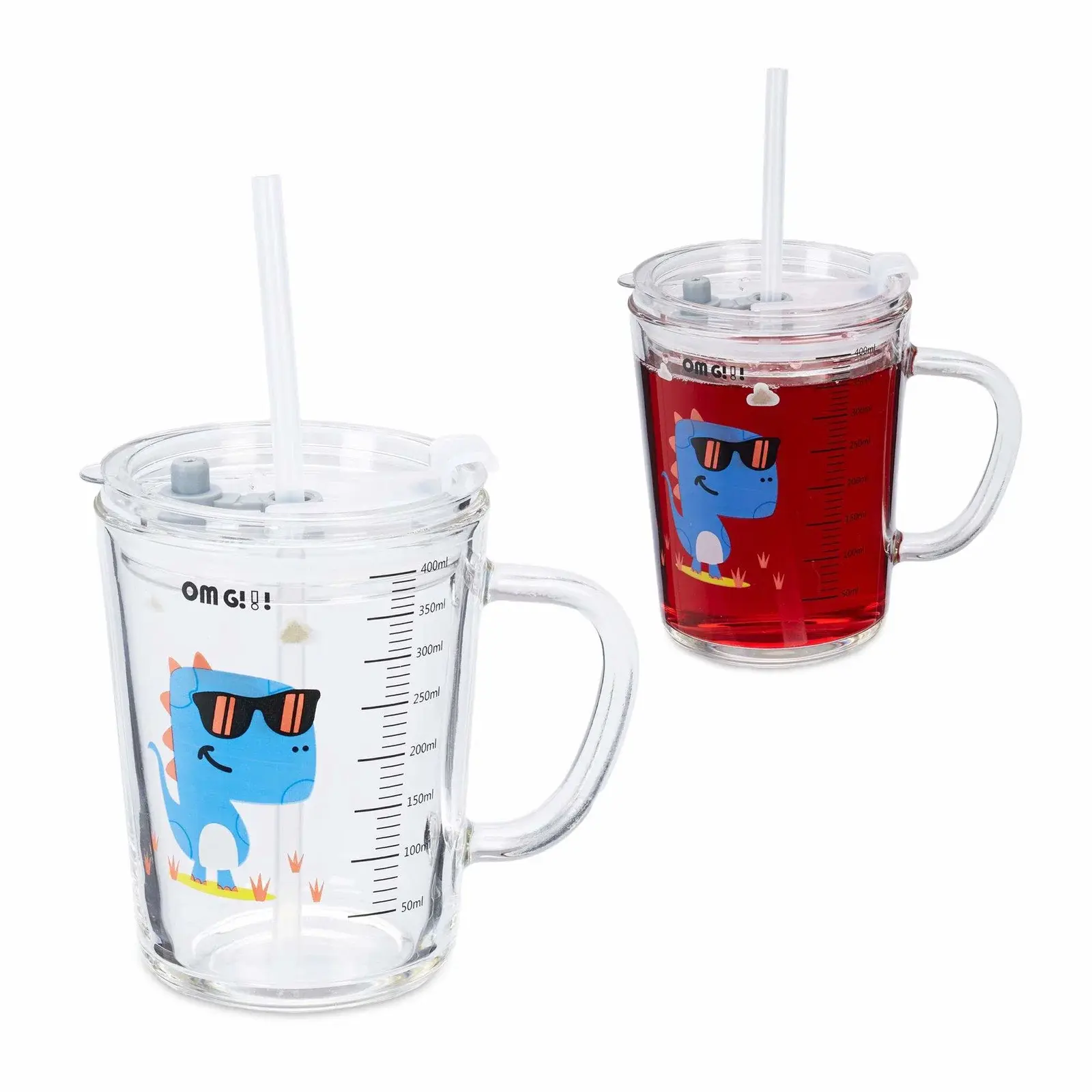 RXS sett med 2 barneglass med dinosaurmotiver