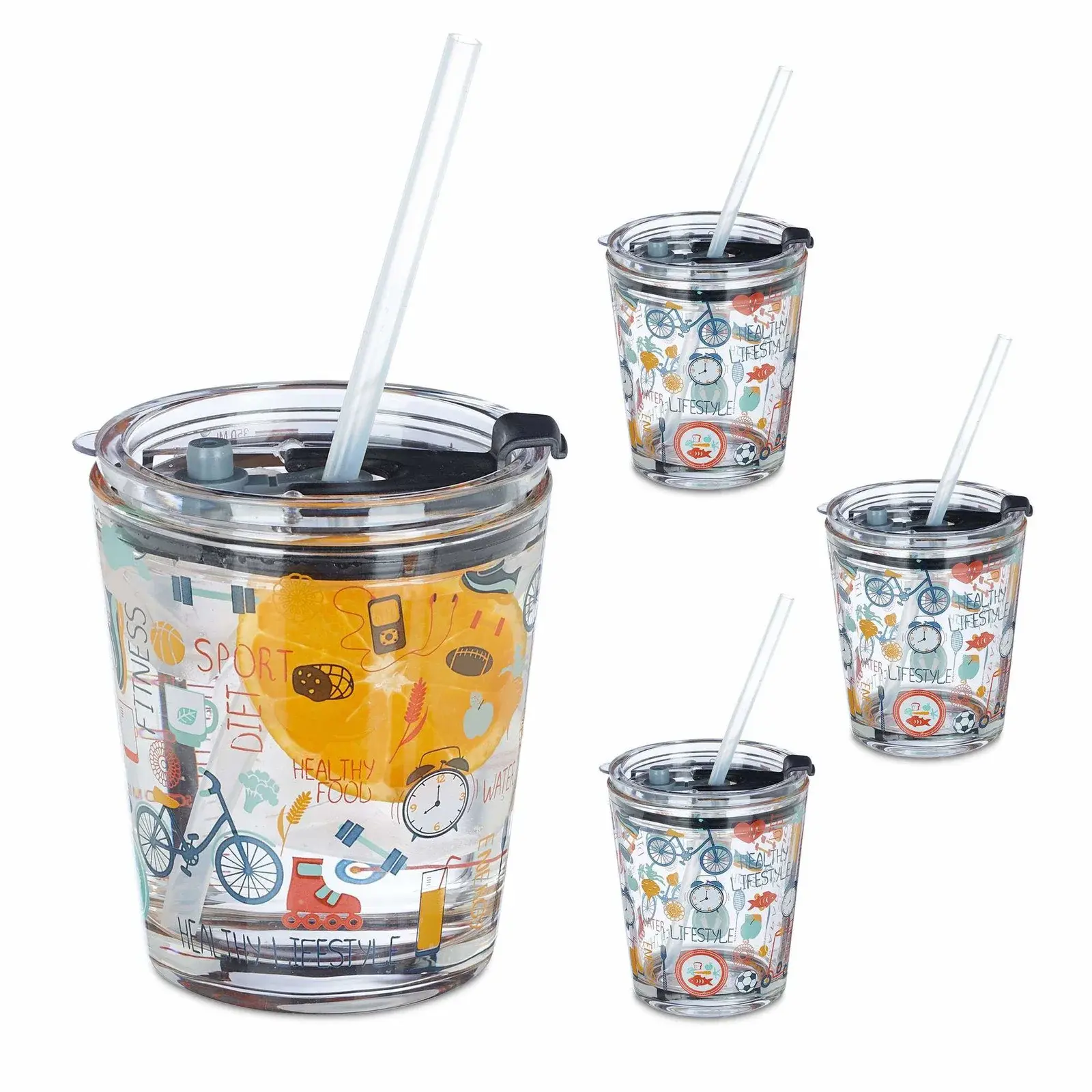 RXS sett med 4 glasskrus med sportsmotiver