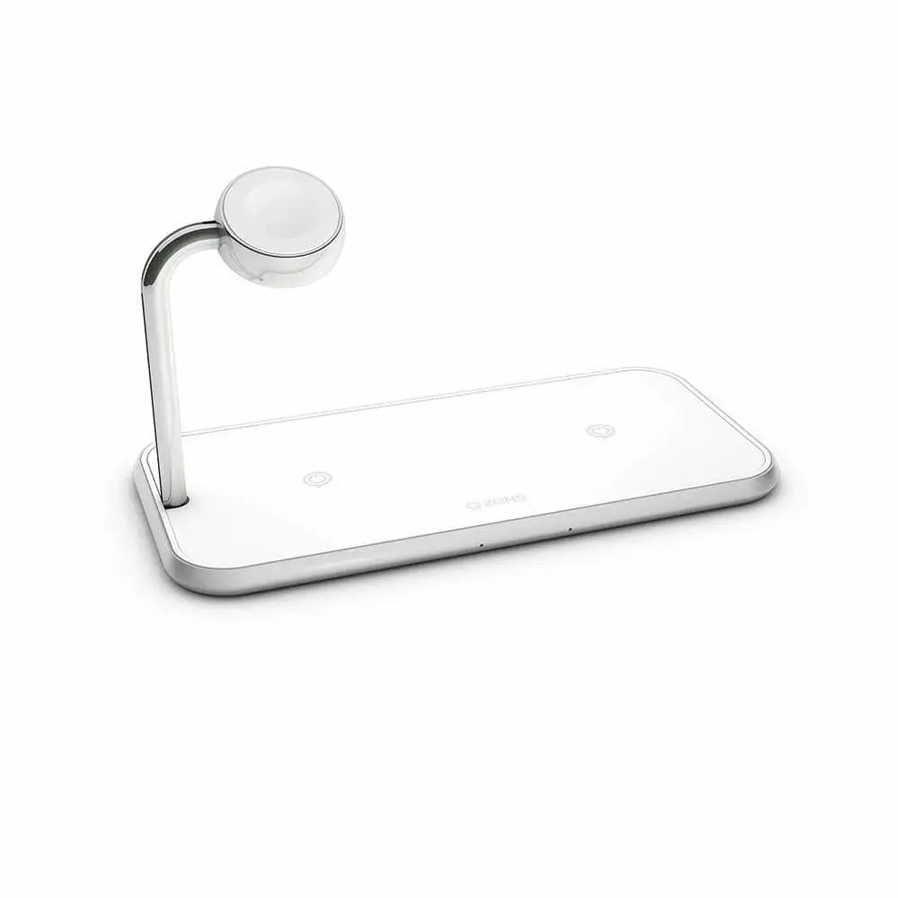 ZENS ZENS Triple Alu. Lader QI trådløs 220V ledning 2x10W Hvit med Apple Watch-lader (Apple QC 7,5W)