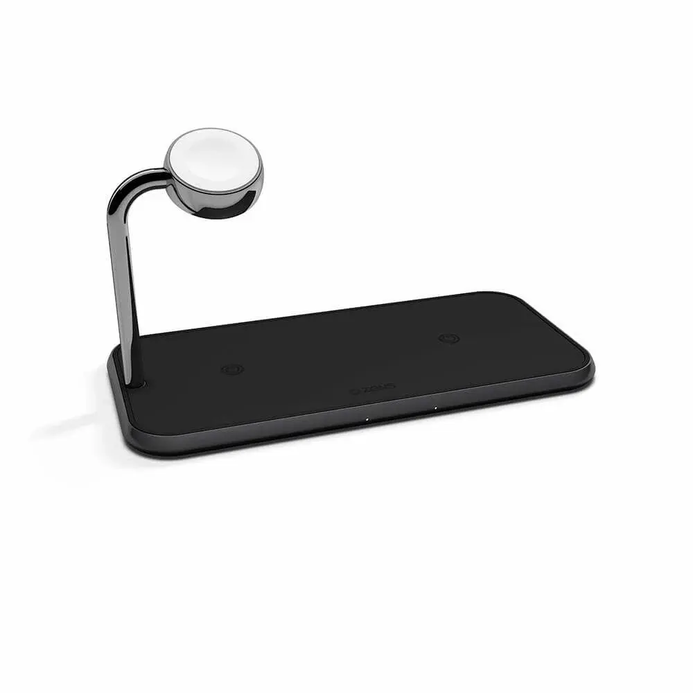 ZENS ZENS Triple Alu. Lader QI trådløs 220V ledning 2x10W Svart Apple Watch Lader (Apple QC 7,5W)