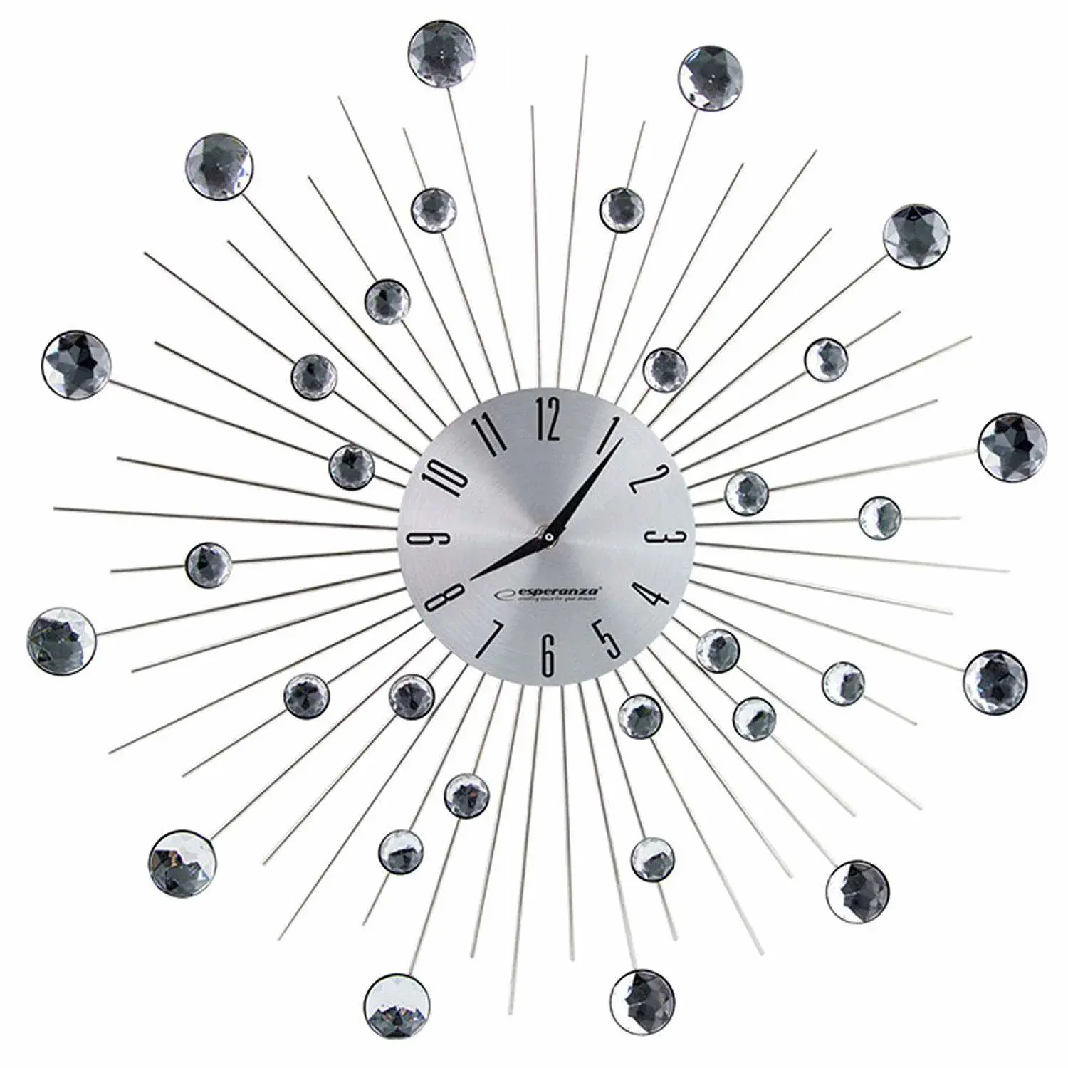 Northio Esperanza - Veggklokke med Krystaller, 50 cm - Sølv