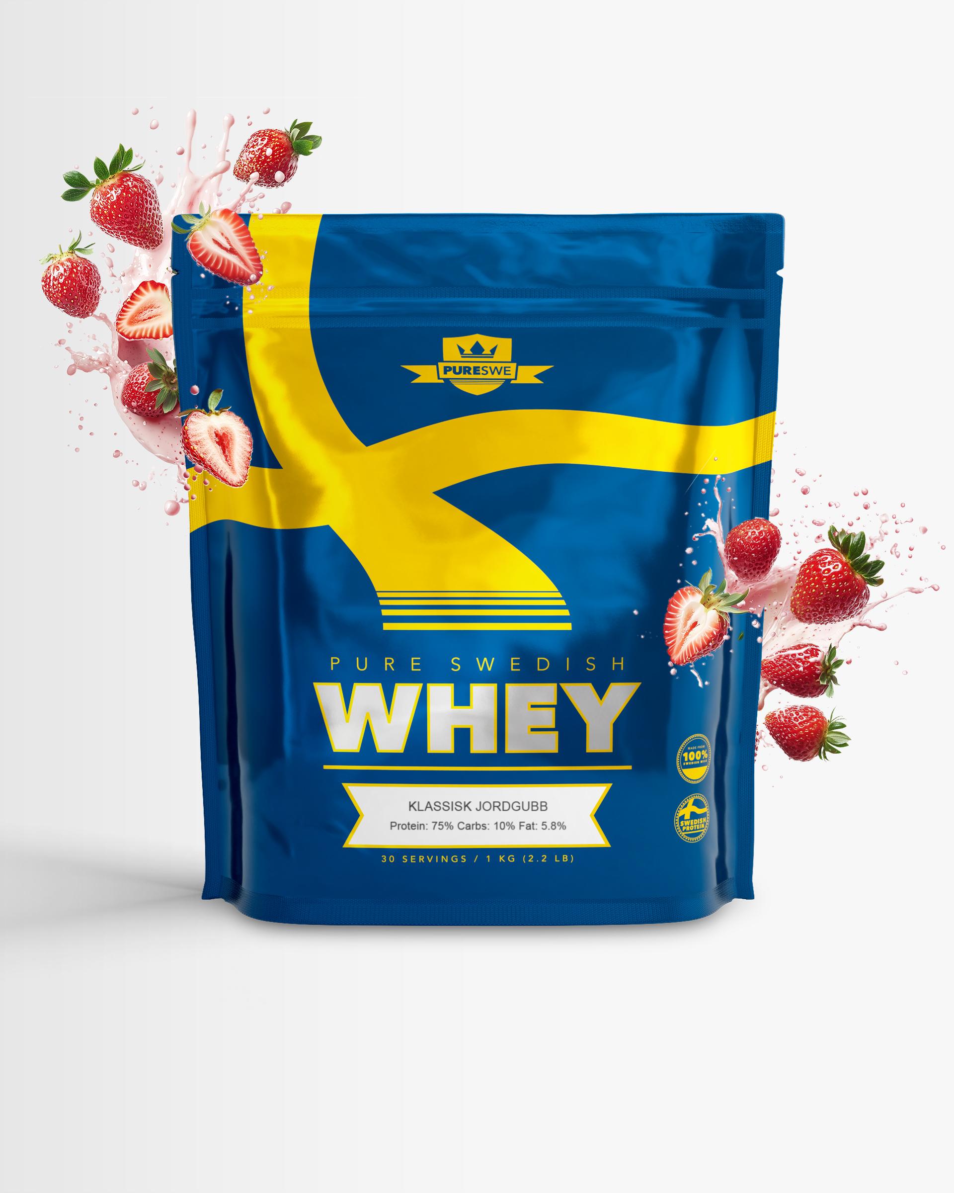 PureSwe Myseprotein – PureSwe Whey, 1 kg, Klassisk Jordbær – Whey protein, Proteinpulver