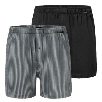 Schiesser Schiesser 2P Long Boxershorts Svart/Grå bomull Medium Herre