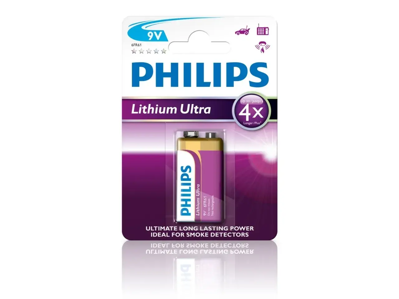 Philips Philips Lithium Ultra Batteri 6FR61LB1A/10, Engangsbatteri, 9V, Lithium, 9 V, 1 stykker, Cd (kadmium), Hg (kvikksølv), Pb (bly)