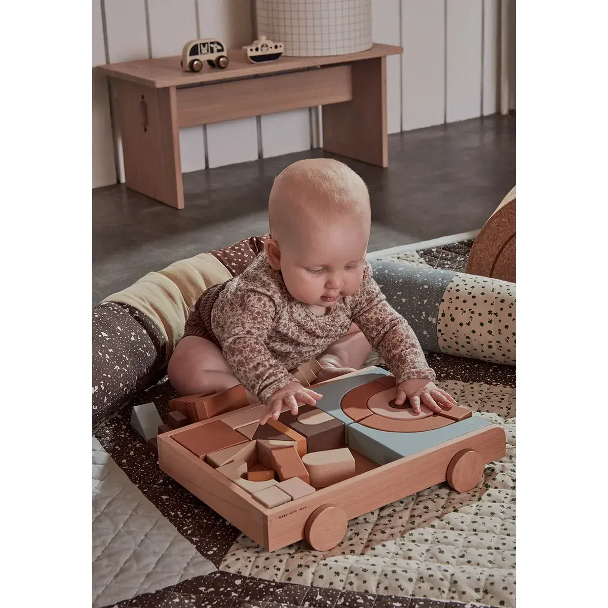 OYOY OYOY Wooden Rainbow Wagon With Blocks Nature (Onesize)