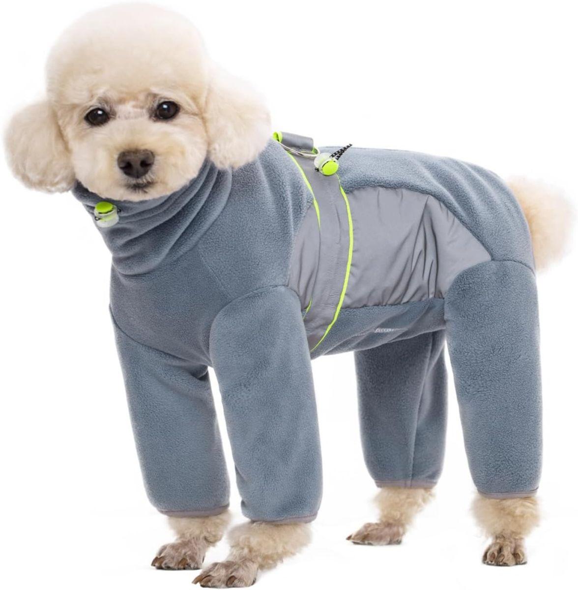 Pawsome Blågrå fleece heldress med refleks til små og mellomstore hunder (XS)