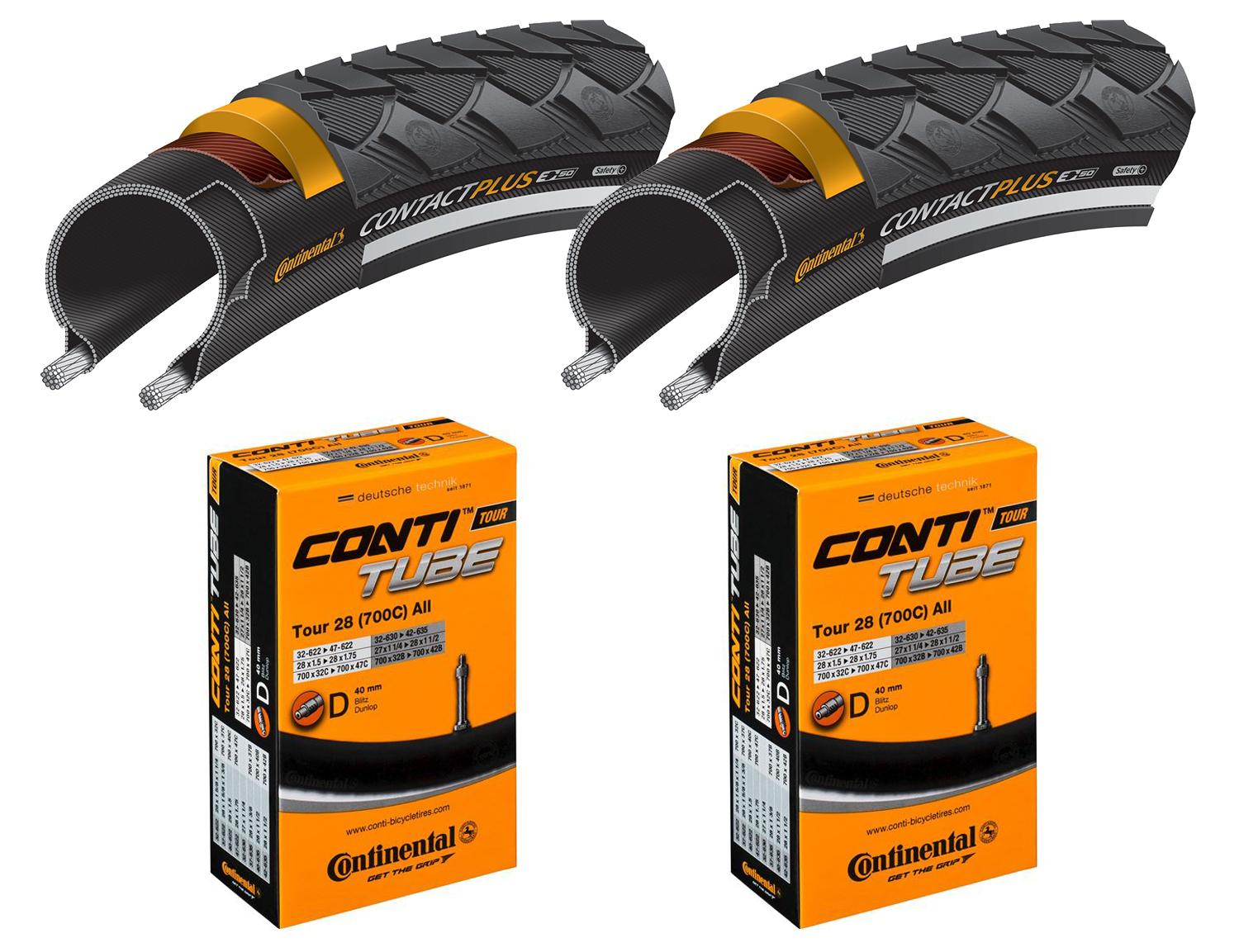 Continental 2 Dekk + 2 Slanger Continental Contact Plus 700x37C Refleks dunlop ventil
