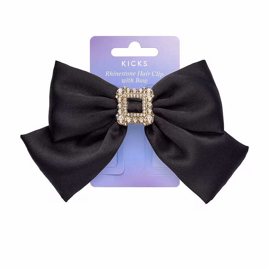 Kicks Beauty Rhinestone Hair Clip With Bow Black