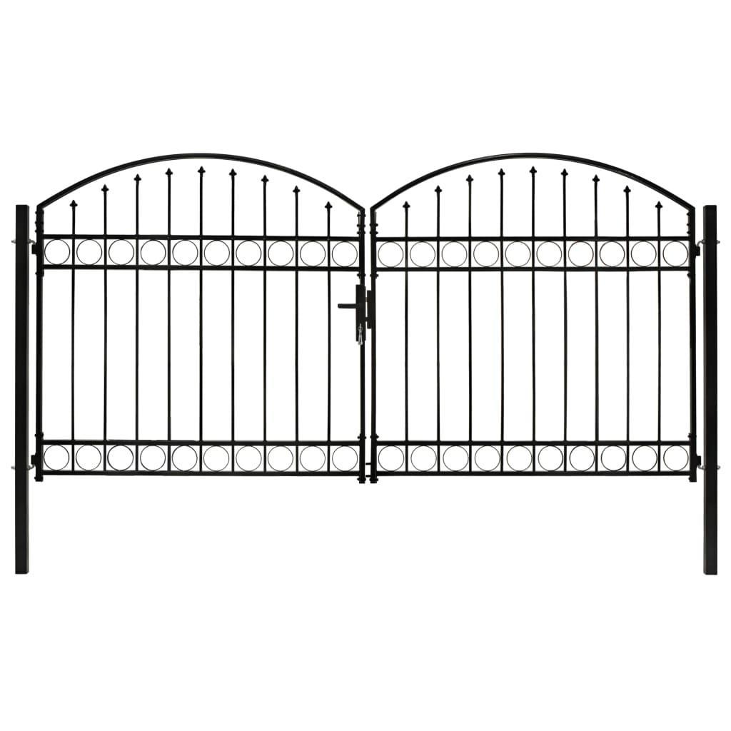 vidaXL vidaXL Hageport med dobbel dør og buet topp stål 300x125 cm svart