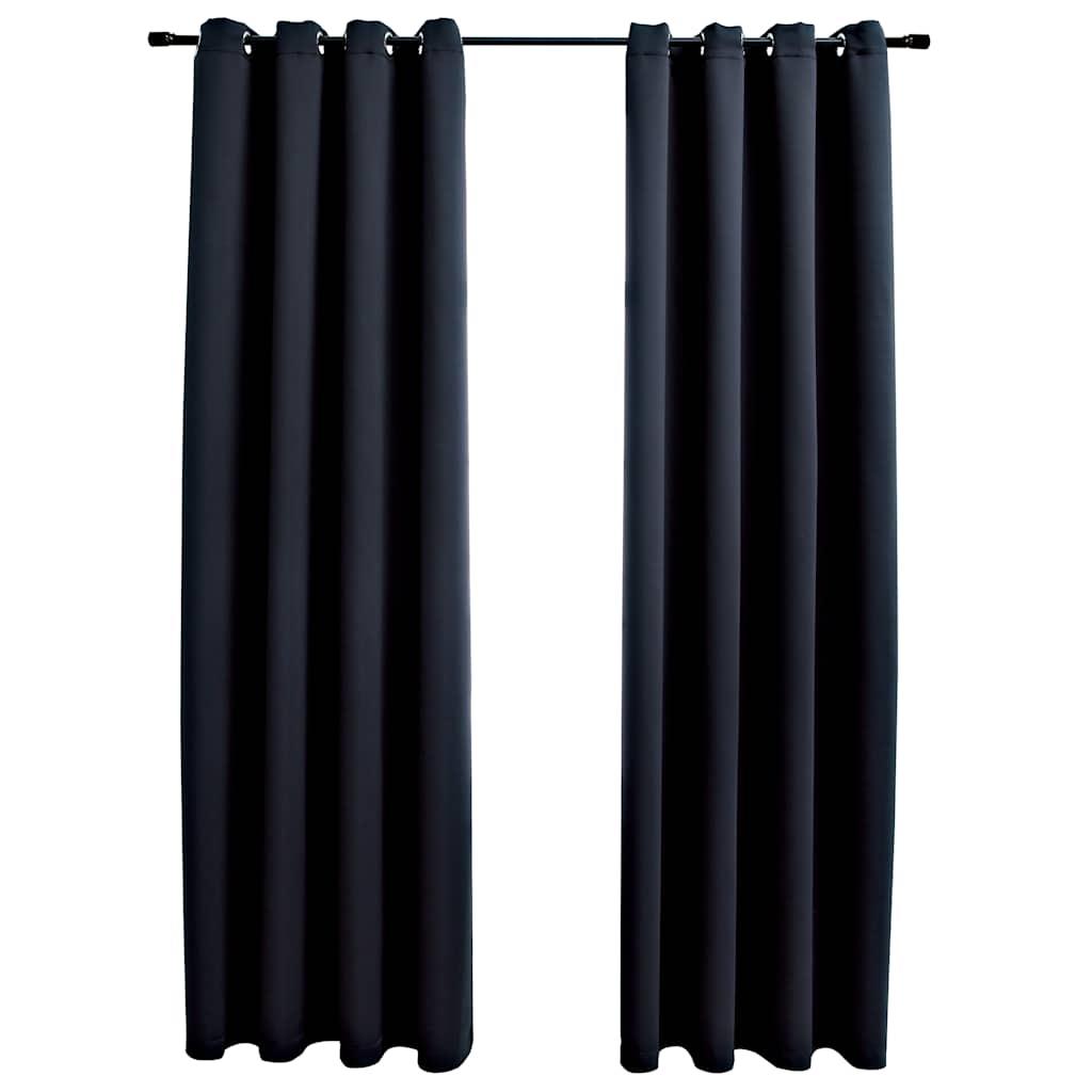 vidaXL vidaXL Lystette gardiner med metallringer 2 stk svart 140x225 cm