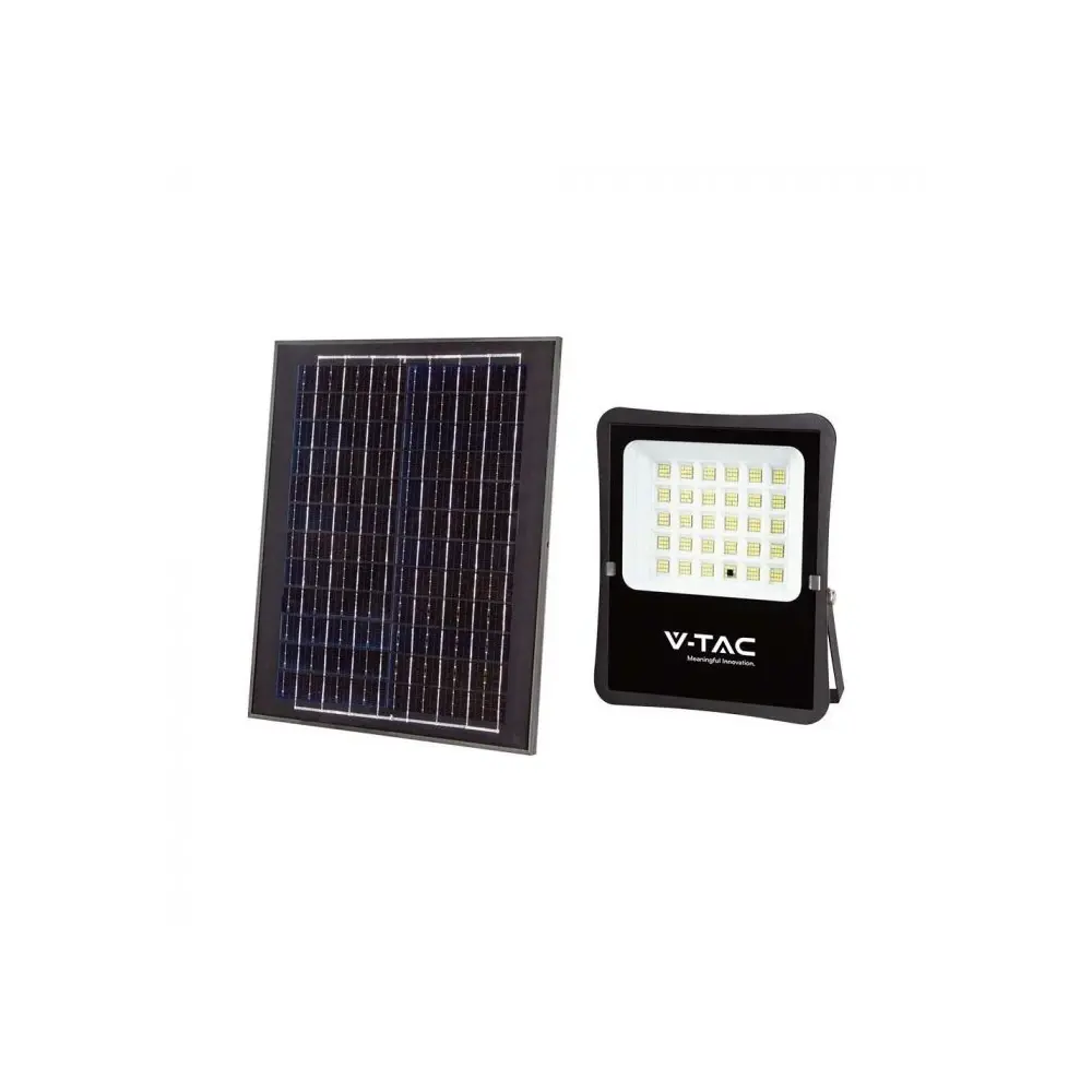 V-Tac 20W Solcelle lyskaster LED - IP65, sort, inkl. solcelle, fjernkontroll - Kulør : Nøytral
