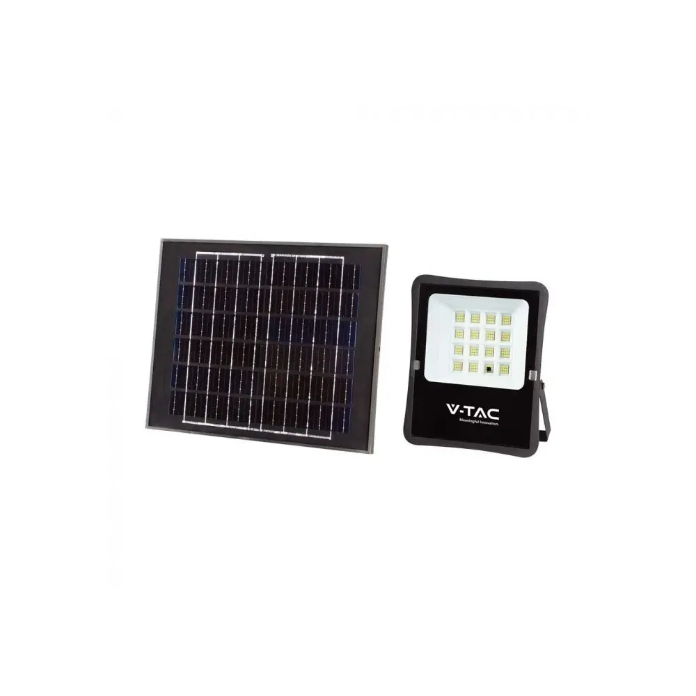 V-Tac 12W Solcelle lyskaster LED - IP65, sort, inkl. solcelle, fjernkontroll - Kulør : Nøytral