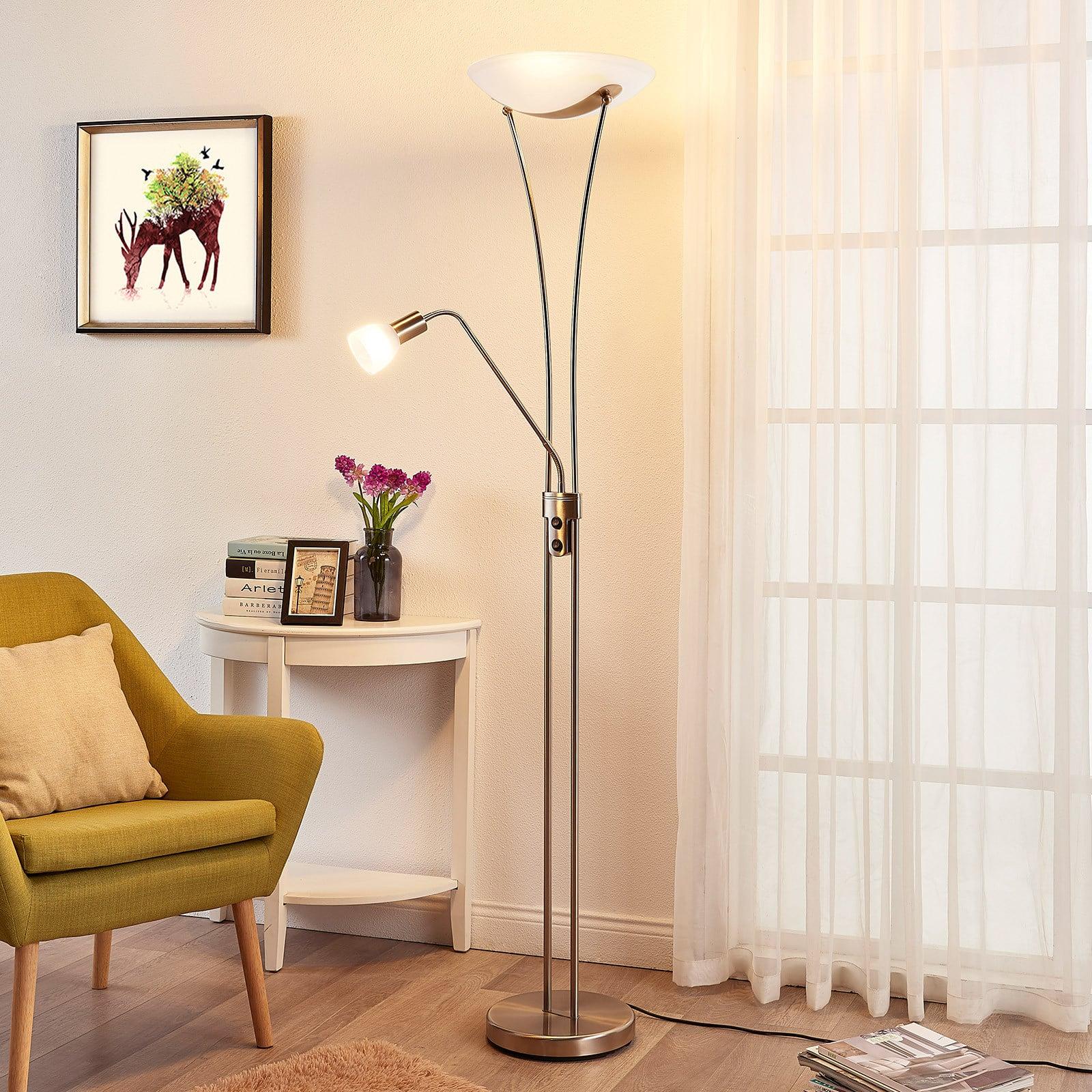 Lindby Felicia Gulvlampe Nickel/White Lindby - Stue - Moderne - Metall - Med flere lyskilder