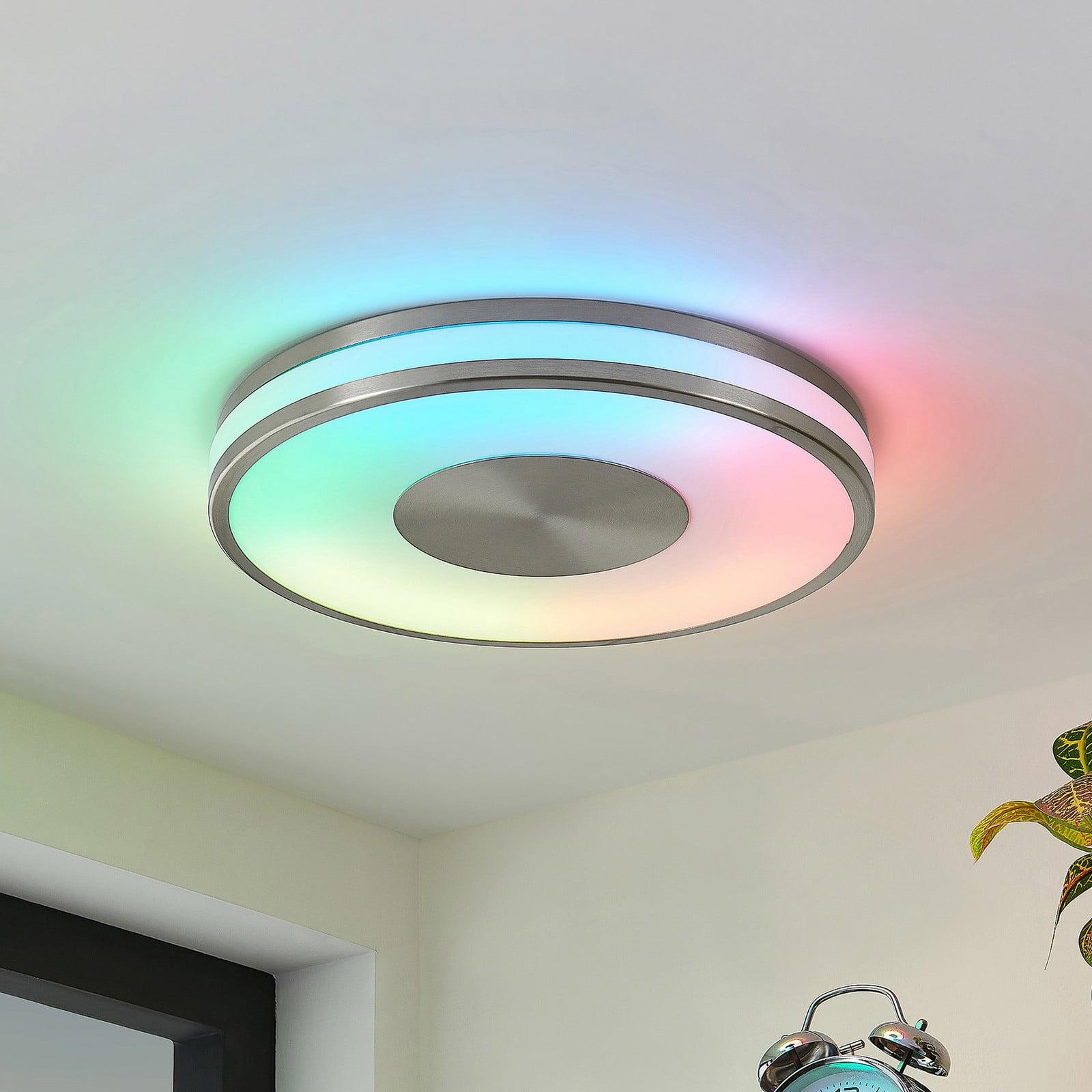 Lindby Fjella LED Taklampe RGB CCT Nickel/White Lindby - Stue - Moderne - Metall - Rund