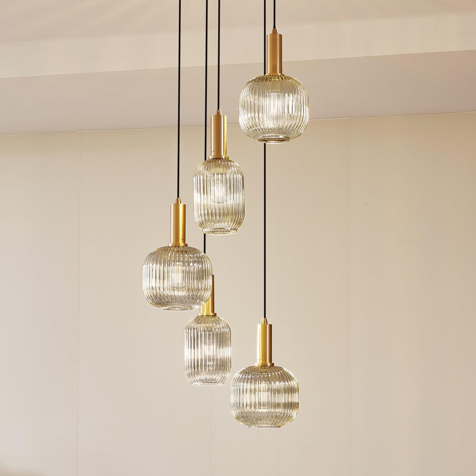 Lindby Doroteo hengelampe grå 5 lyskilder glass Lindby - Spisestue - Vintage - Med flere lyskilder