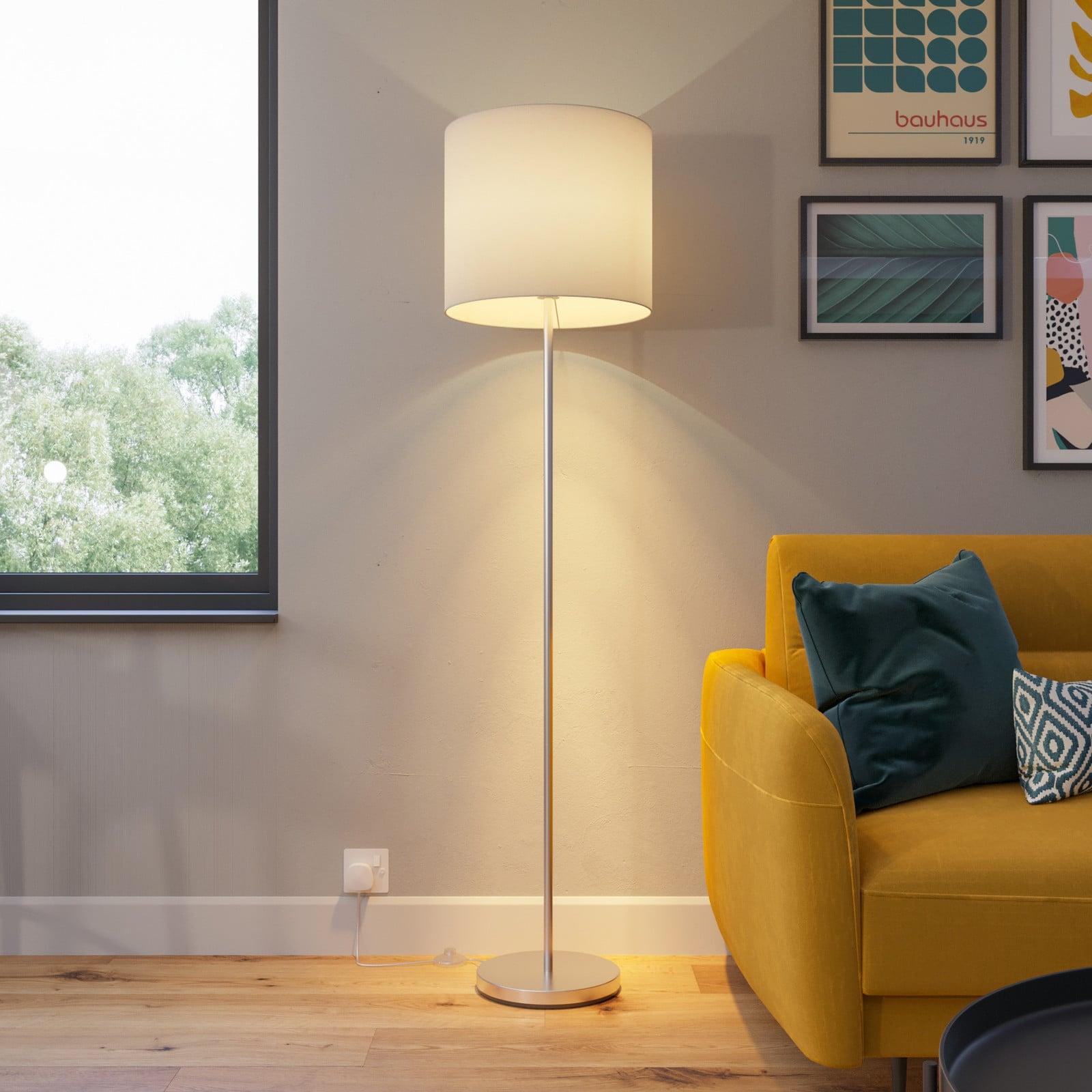 Lindby Everly Gulvlampe White/Nickel Lindby - Stue - Moderne - Stoff / Tekstil - Med skjerm
