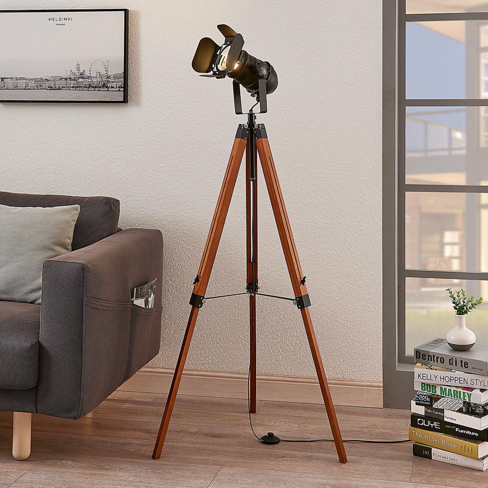 Lindby Hilma Gulvlampe Wood/Black Lindby - Stue - Industriell - Tre - Trefotet