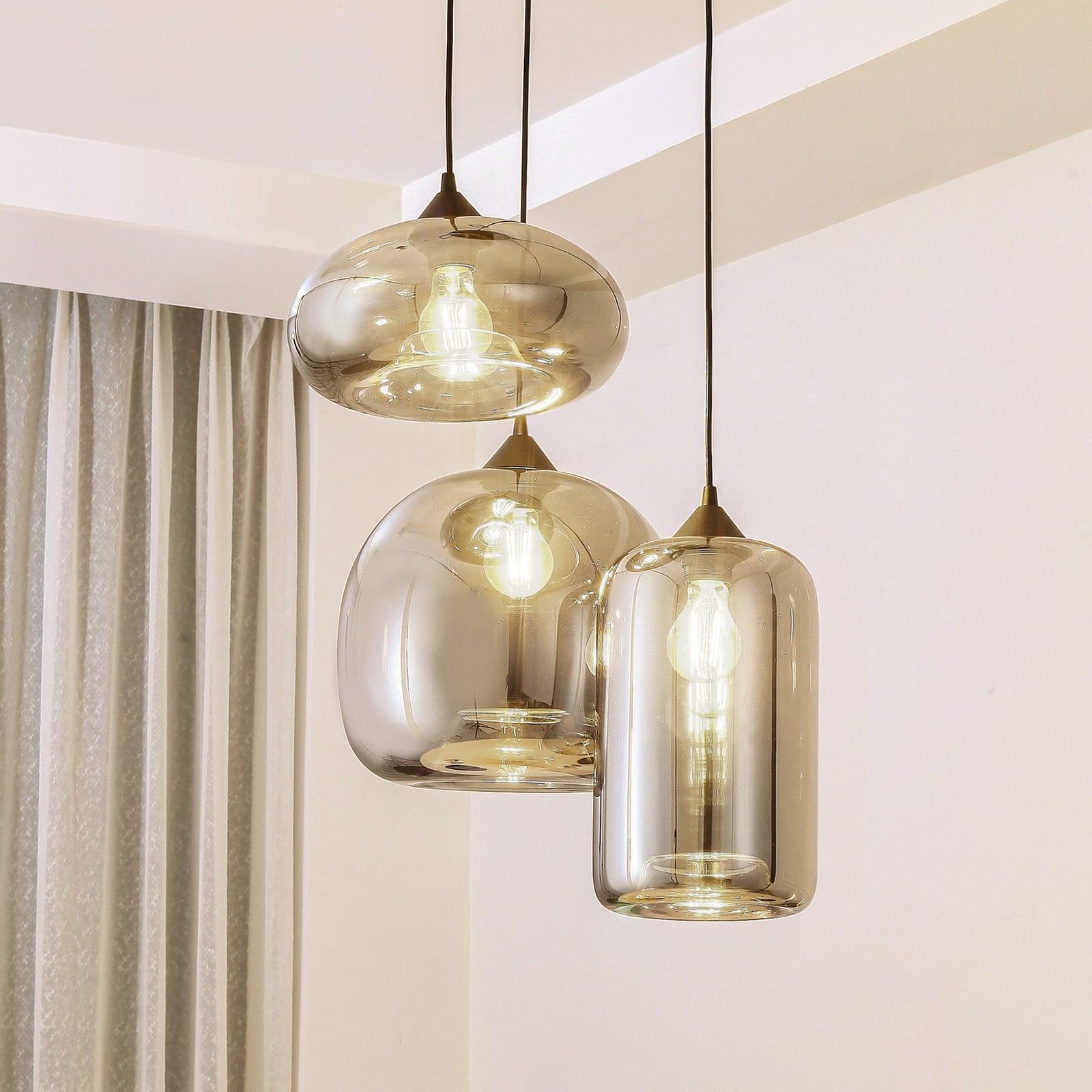 Lindby Marla hengelampe, røykgrå, 50 cm, rund, glass Lindby - Stue - Moderne - Med flere lyskilder