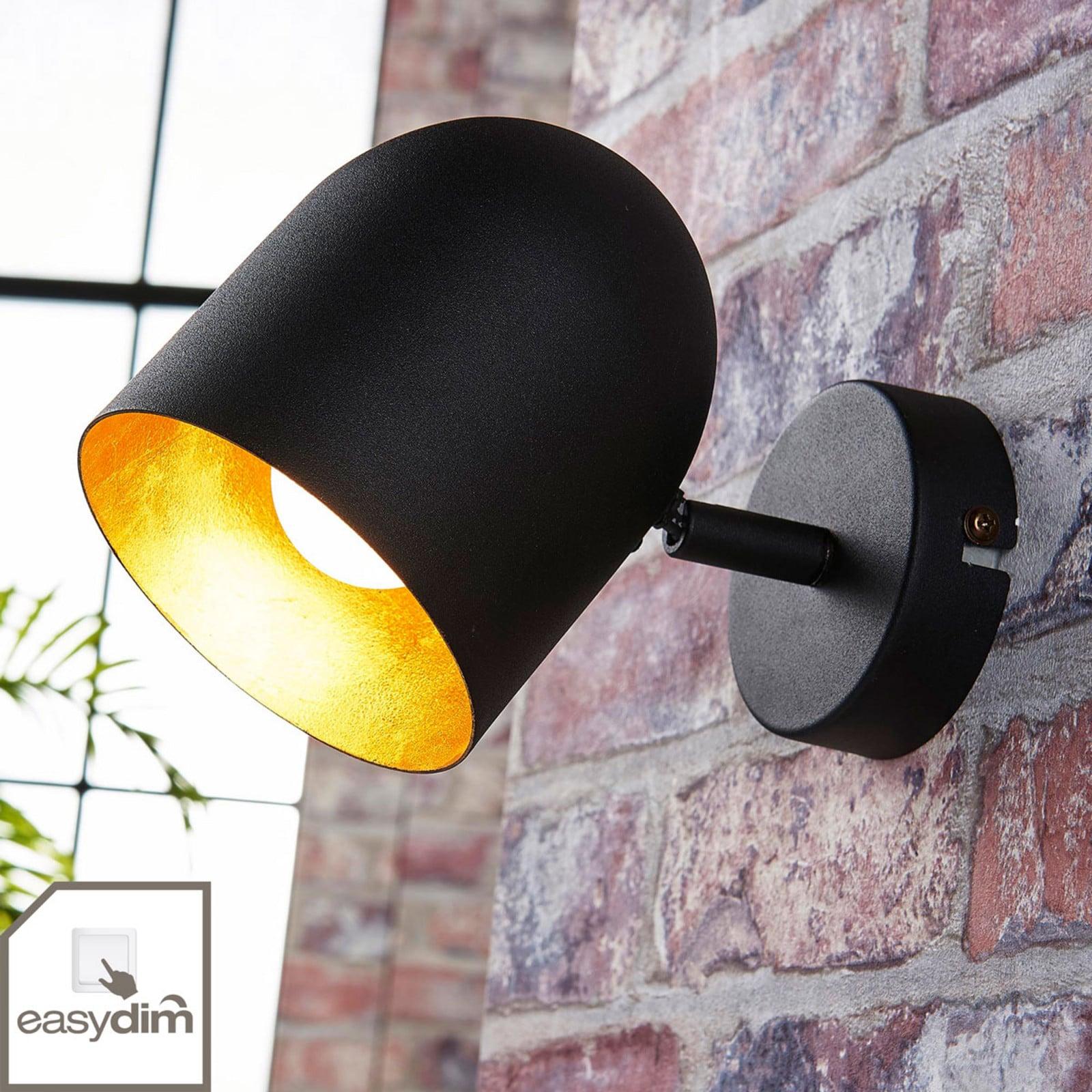 Lindby Morik vegglampe, svart/gull, Ø 10 cm – Lindby - Stue - Moderne - Metall - Med en lyskilde