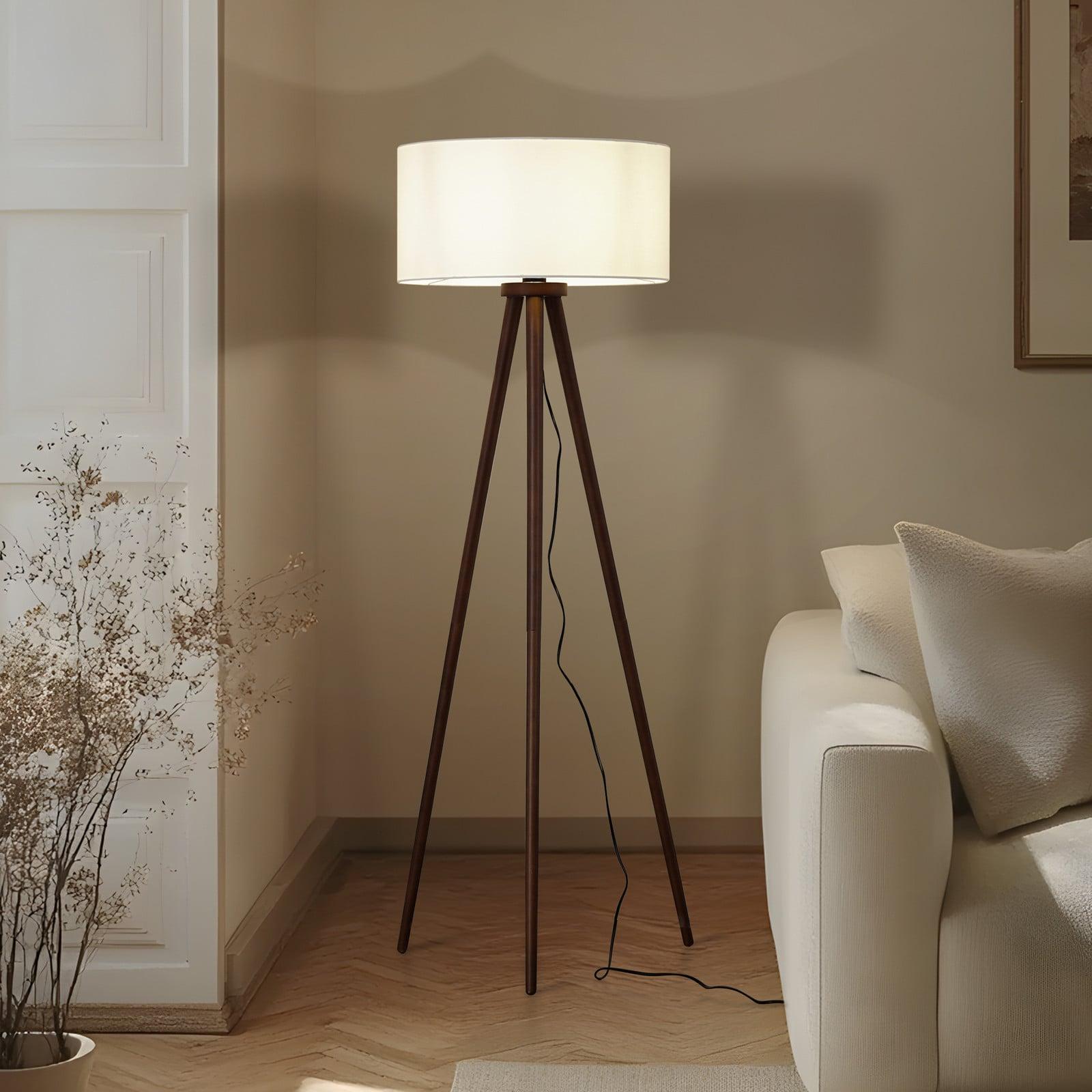 Lindby Charlia gulvlampe, hvit valnøttre, høyde 150 cm – Lindby - Stue - Skandinavisk - Stoff / Tekstil - Med skjerm
