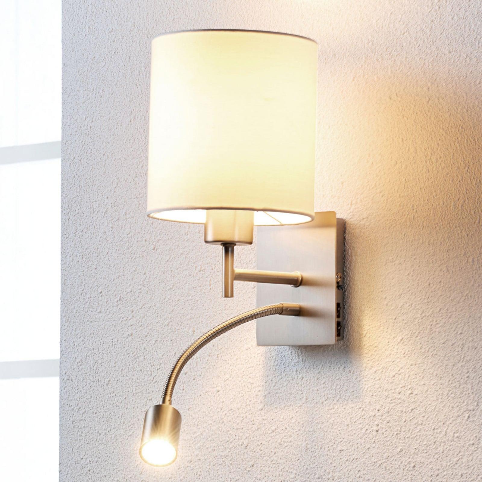 Lindby Camilo Vegglampe Nickel/White Lindby - Stue - Moderne - Stoff / Tekstil - Med flere lyskilder