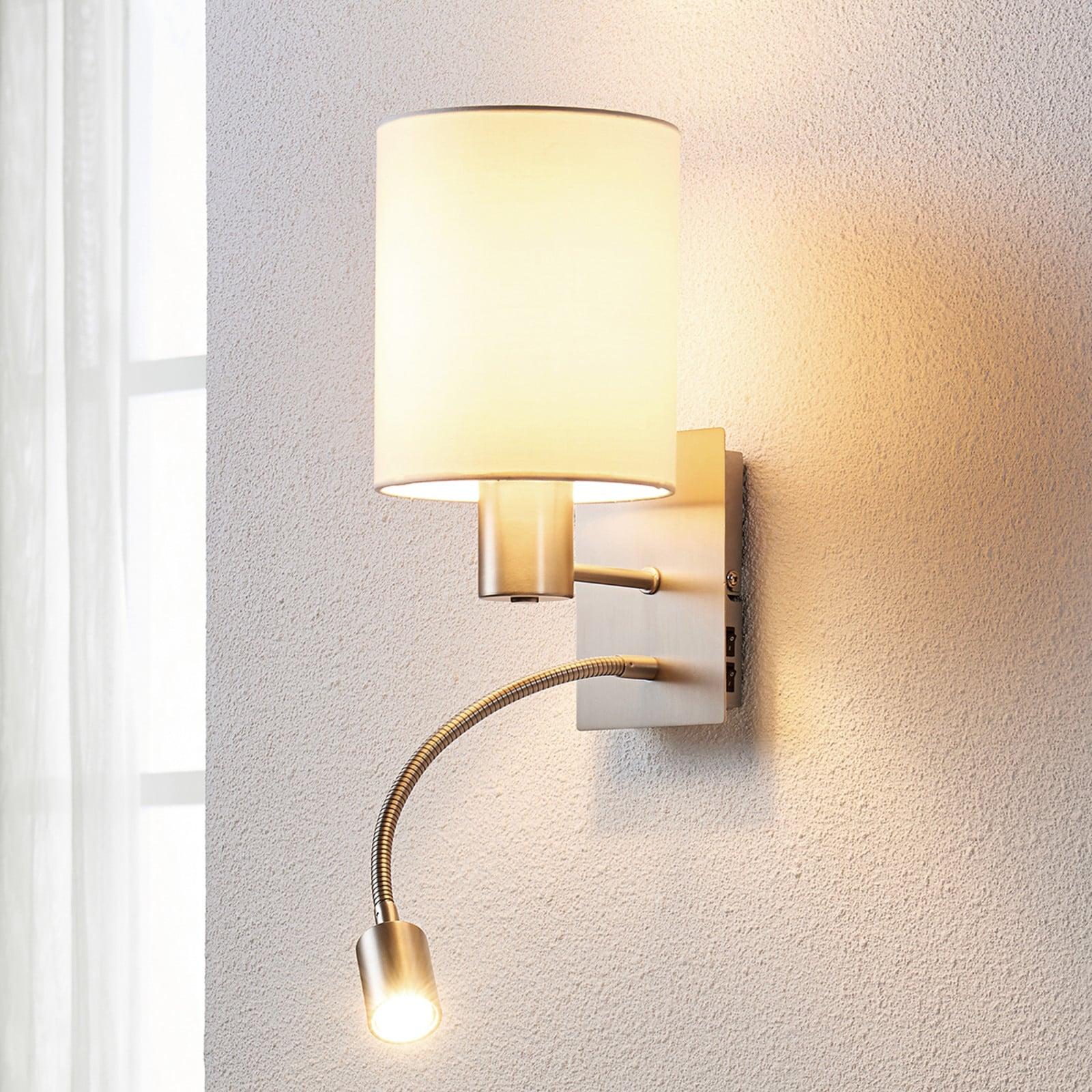 Lindby Shajan Vegglampe Nickel/White Lindby - Stue - Moderne - Stoff / Tekstil - Med flere lyskilder