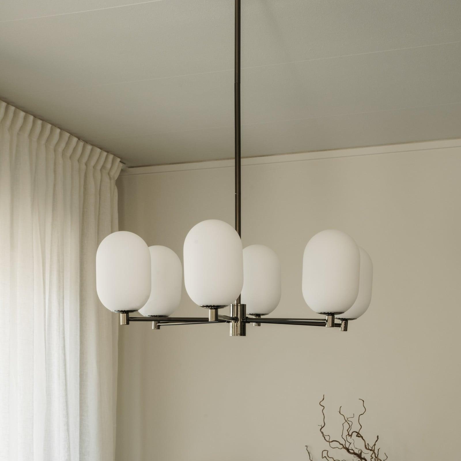 Watt & Veke Noor hengelampe opal/svart, glass, 6 lyskilder Watt & Veke - Stue - Moderne