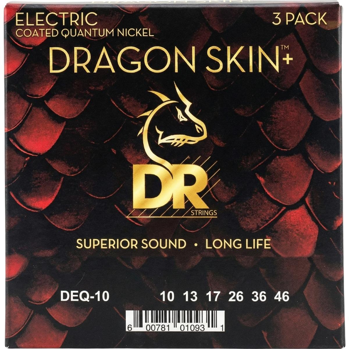 DR Strings DR Strings DEQ10 3PK Dragon Skin+ el-gitarstrenger, 010-046 (3 sett)
