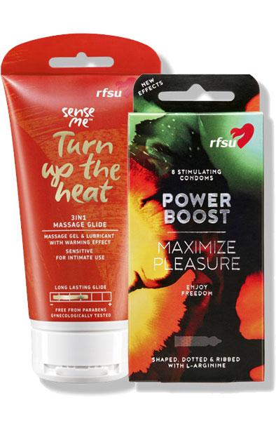 Paketerbjudande RFSU Turn Up The Heat 150ml + Power Boost 8st