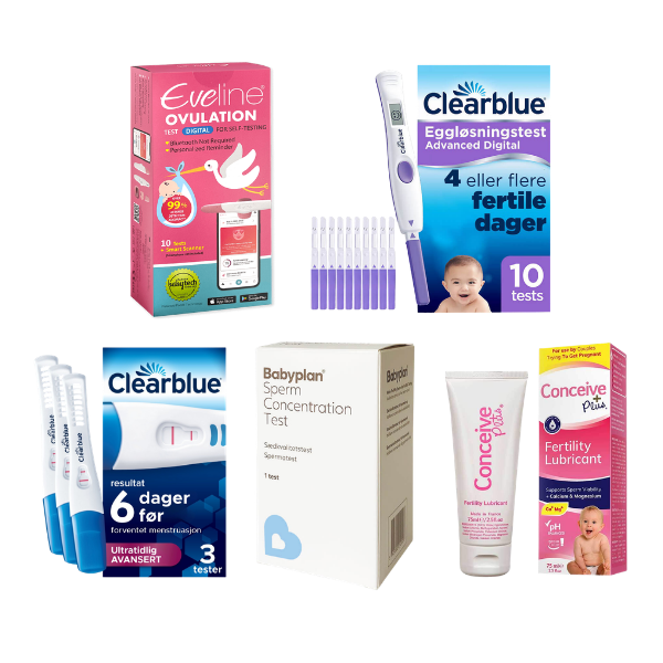 Eveline Smart Fertilitetssystem, Clearblue Advanced Digital 10-pak, Clearblue Ultratidlig Avansert 3-pak, Babyplan Sædkvalitetstest & Conceive Plus 75ml - Avansert Fertilitetskit