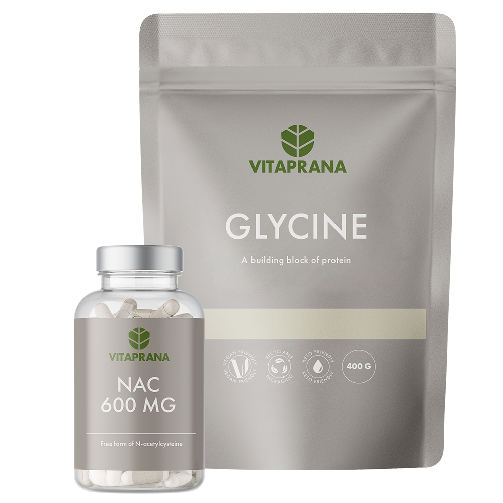 Vitaprana Glycin 400g + NAC 600 mg 100 kapsler Aminosyrer