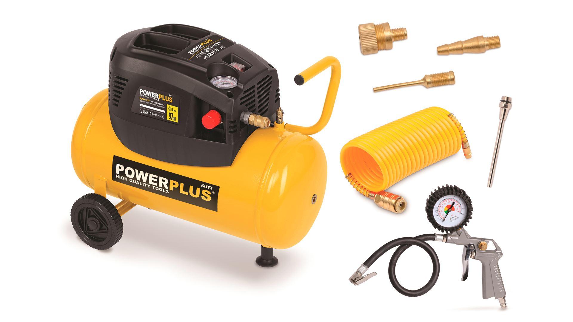 PowerPlus Kompressor 1,5 hk, 24 liter + tilbehør