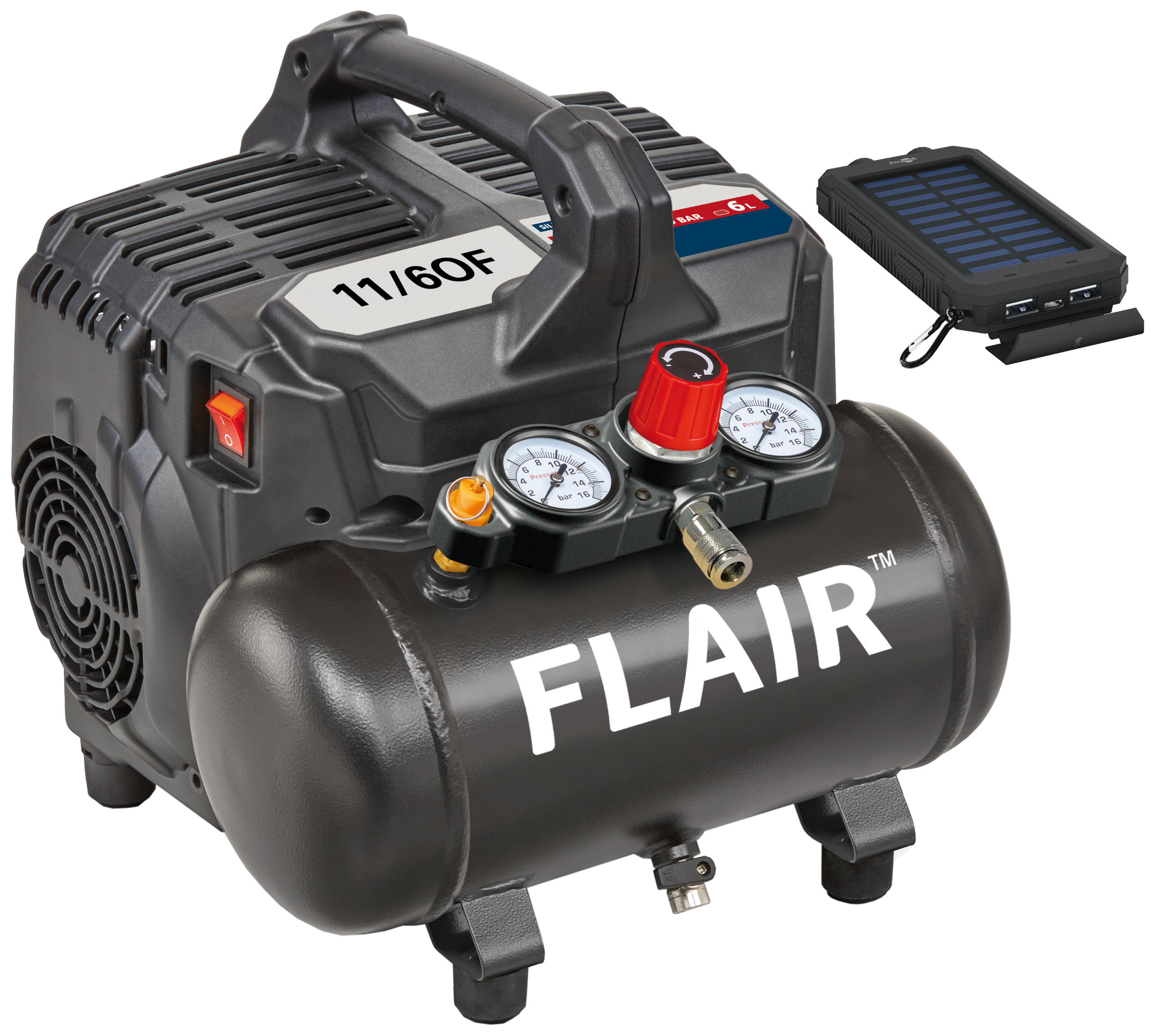 Flair Flair 11/6OF kompressor 1,0 HK + powerbank med solceller