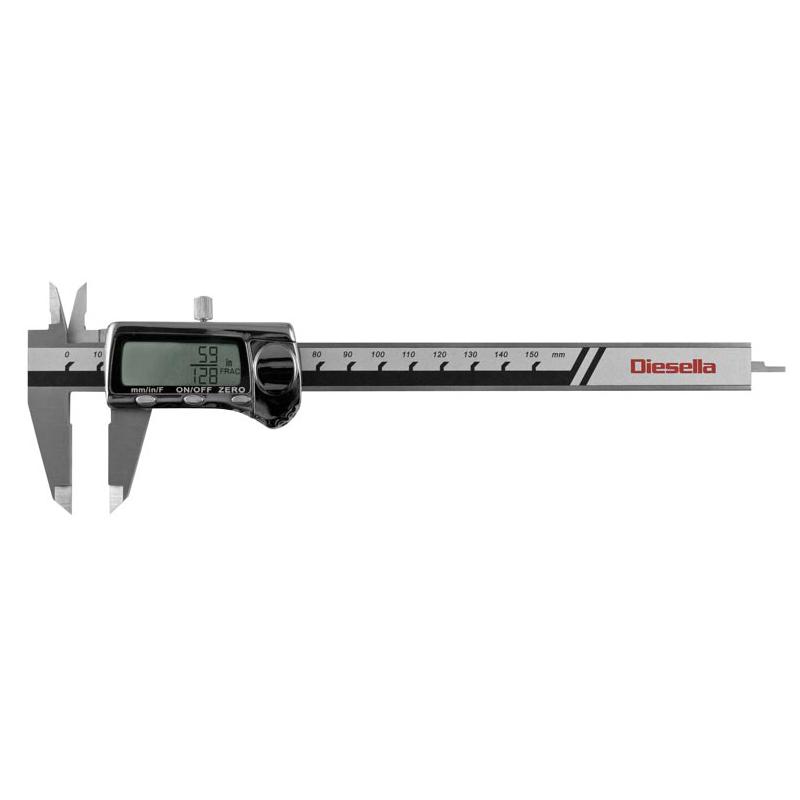 Diesella Digital skyvelær 0-150x0,01 mm med brøkfunksjon og kjevelengde 40 mm