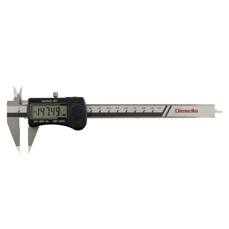 Diesella Digital skyvelær 0-150x0,01 mm med spisse kjever