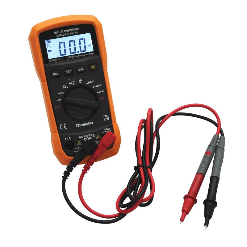 Diesella Digitalt multimeter AC/DC 600V/10A med gummihylster