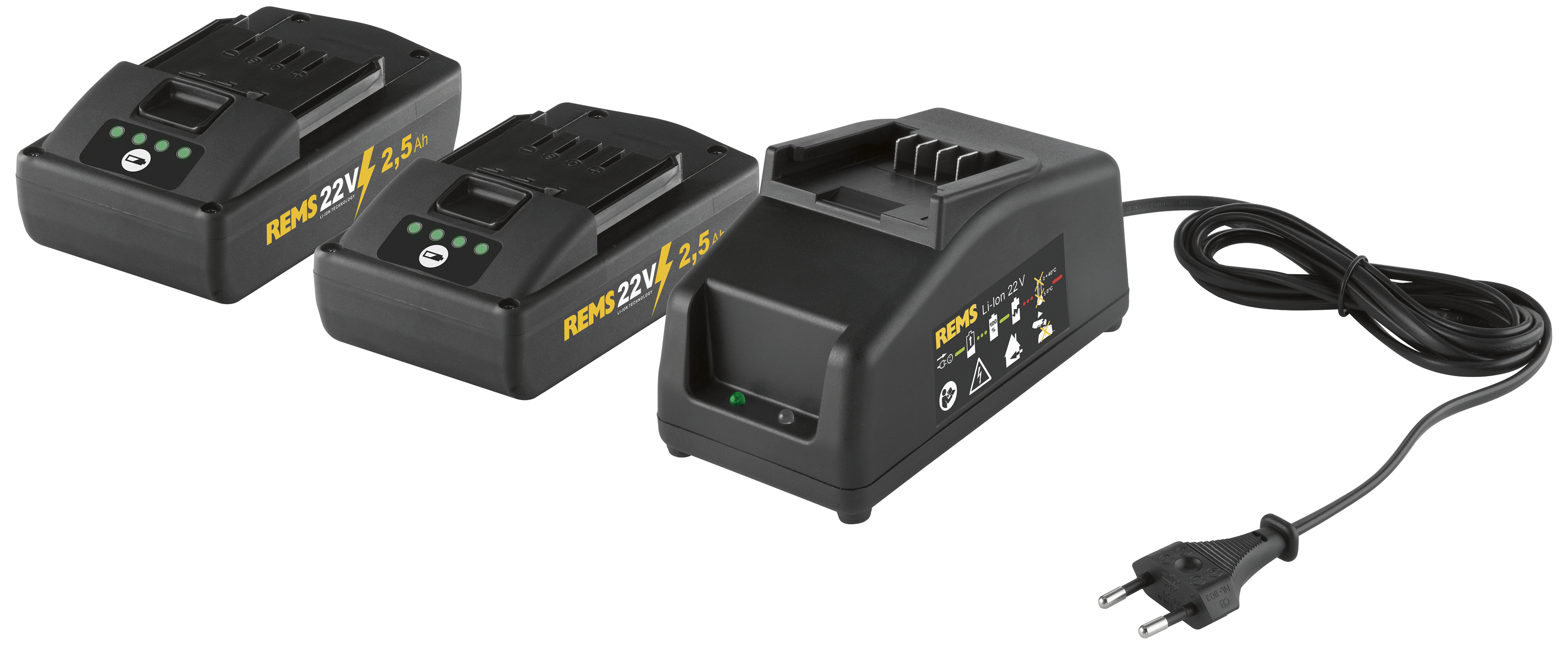 REMS REMS PowerPack 2Ã22v/2,5Ah batterier + 90W lader