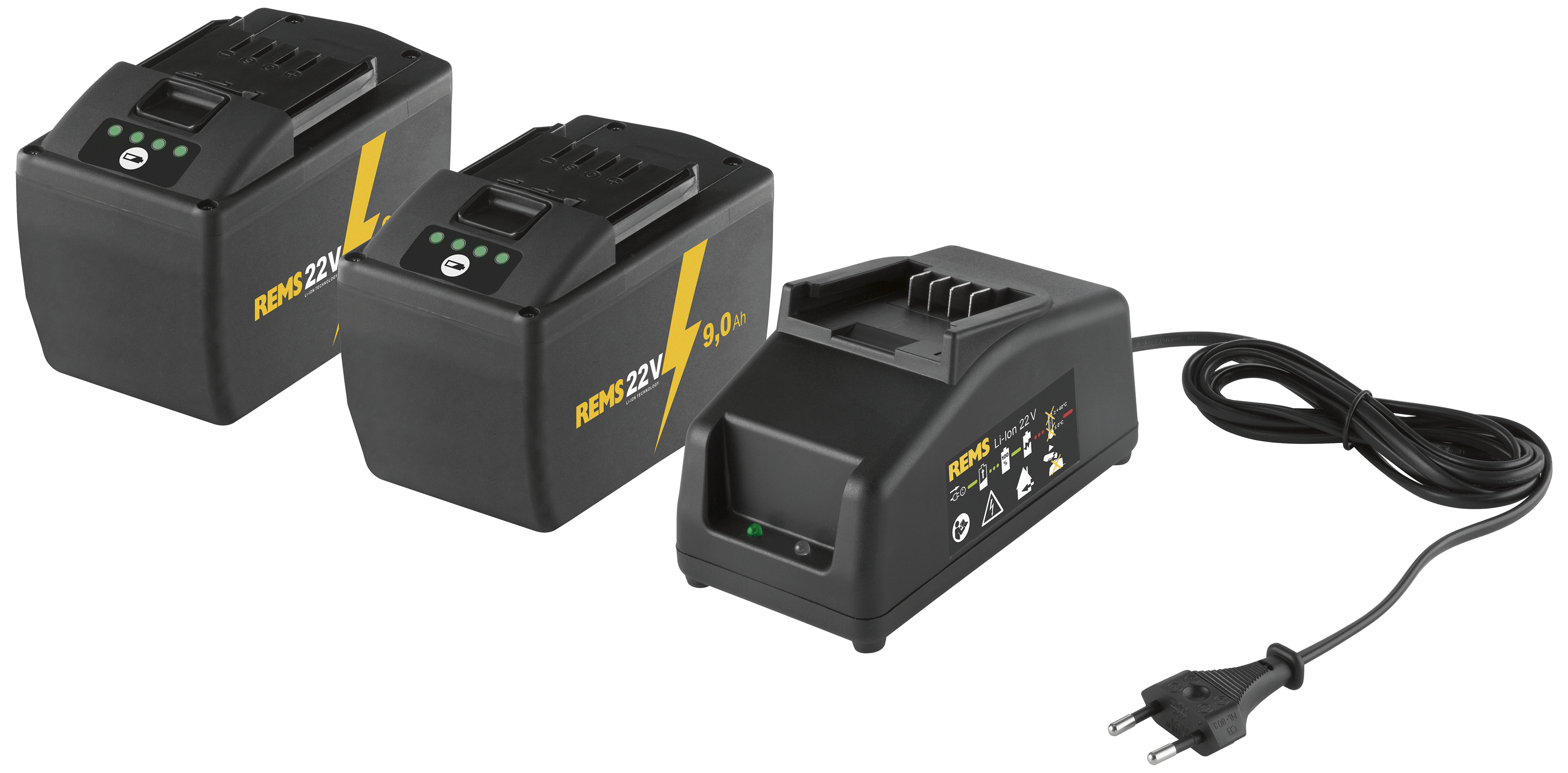 REMS REMS PowerPack 2Ã22v/9,0Ah batterier + 90W lader