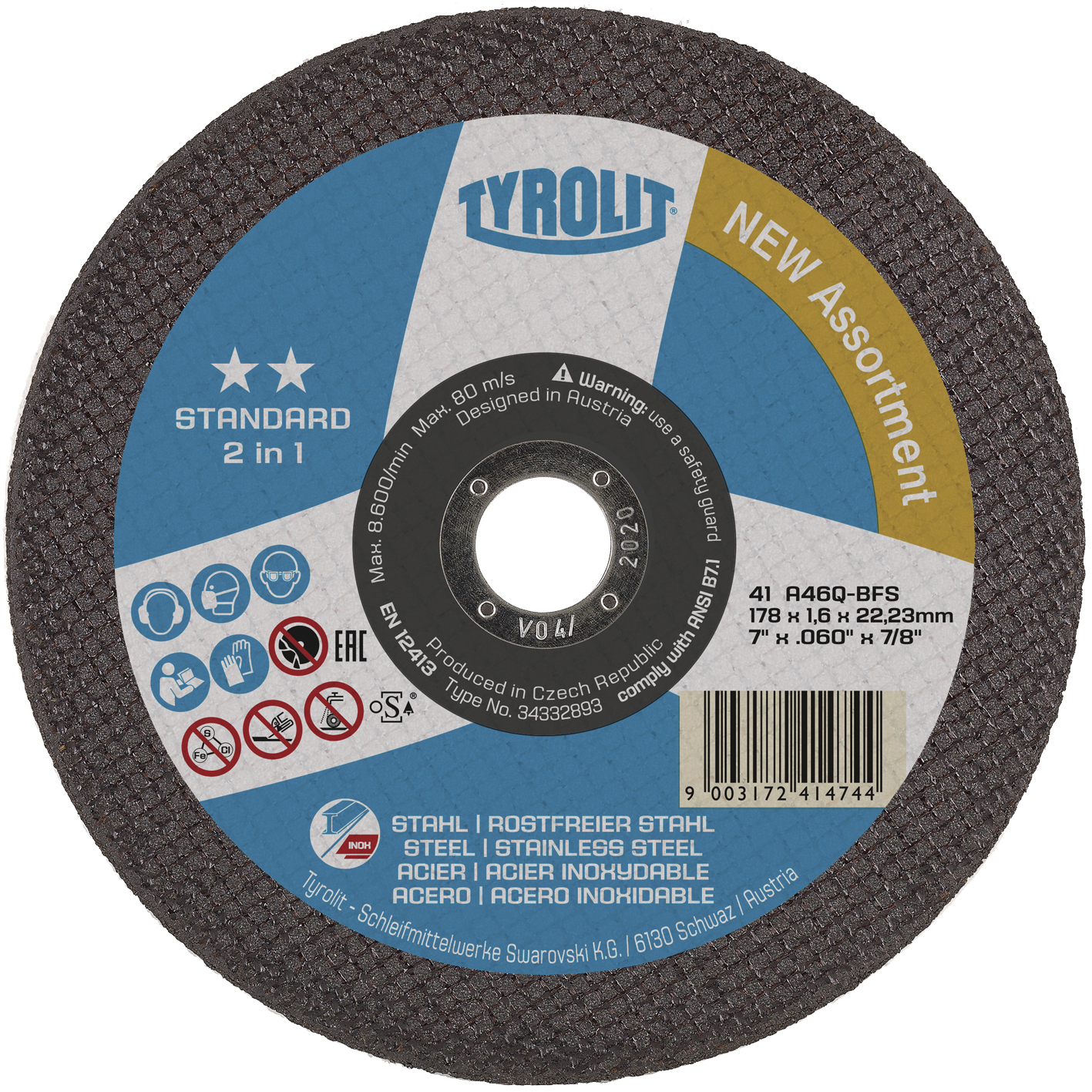 Tyrolit Kappeskive Standard 41X ø178Ã1,6 A46Q-BFS