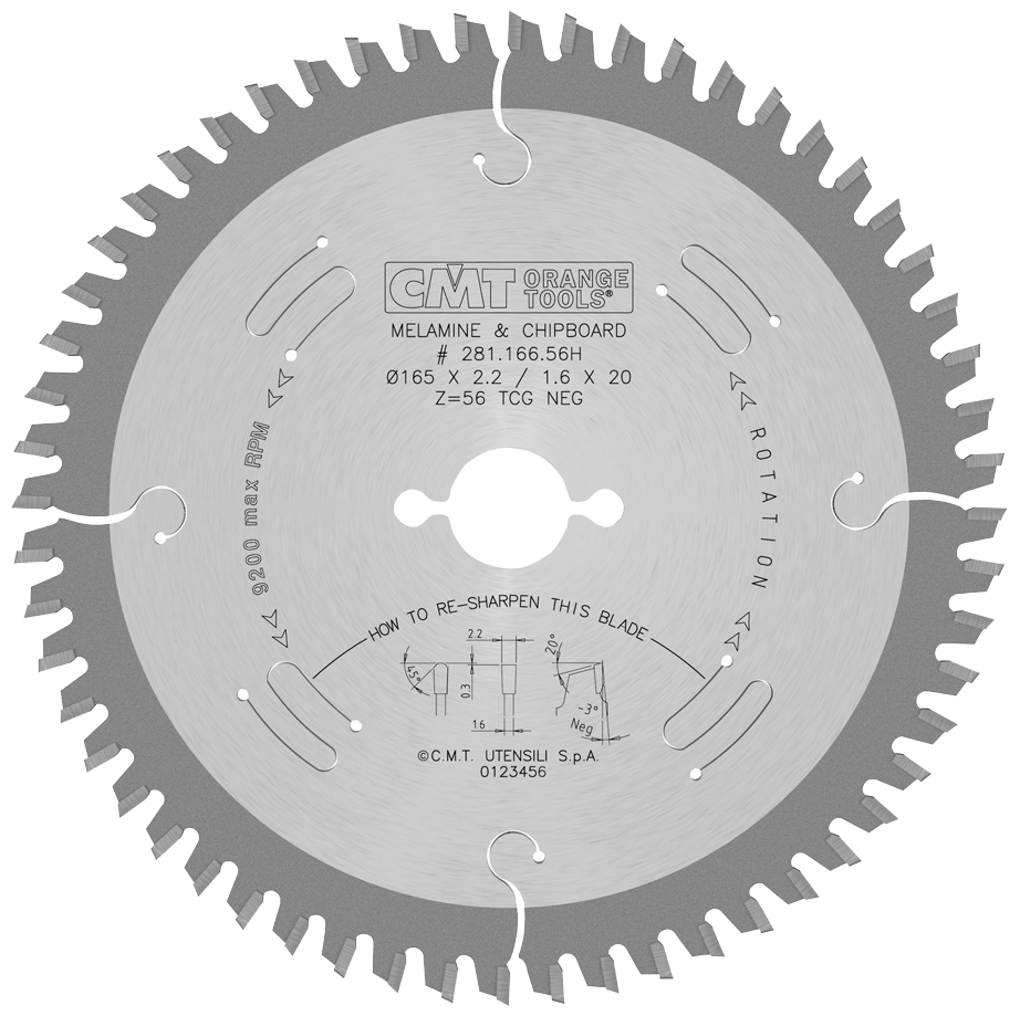 CMT Blad 165x2,2x20 Z56 TF Neg