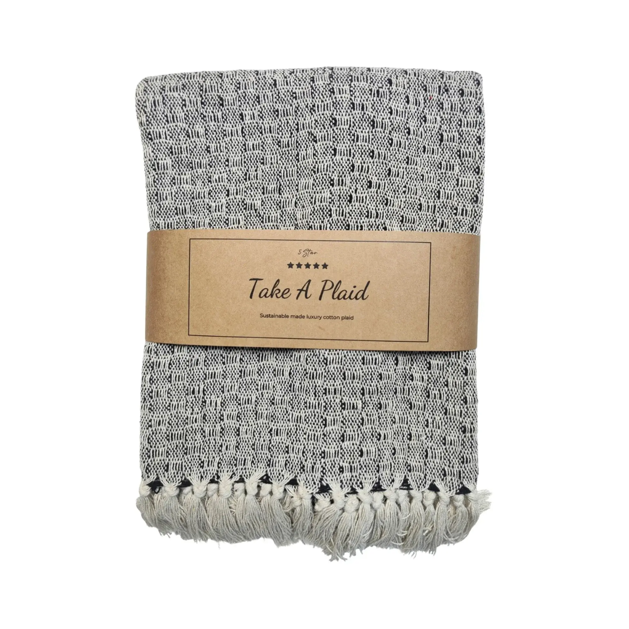 HOME-TEX Bomullspledd - 100% resirkulert bomull - 130x180 cm - Hvit med svart mønster