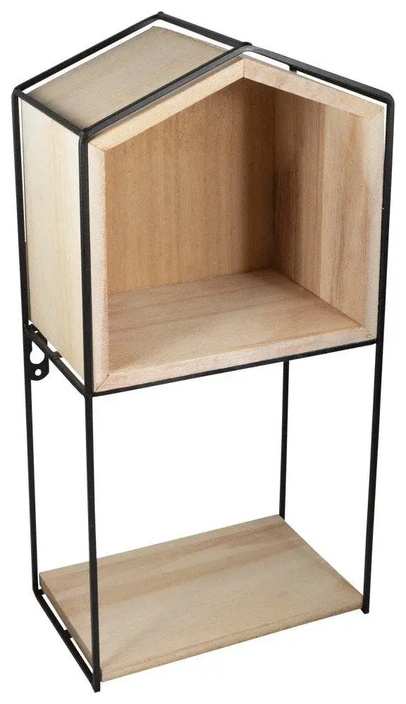HOME-TEX Metallhylle - Vegghengt eller stående - Høyde 40 cm - Svartlakkert metall og tre