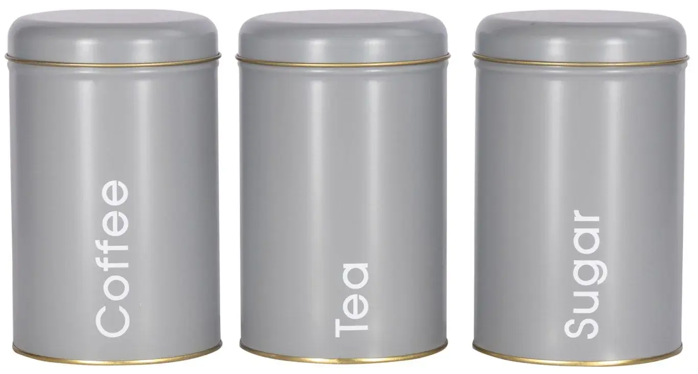 HOME-TEX Kaffebokser - Sett med 3 stk. bokser til kaffe, te og sukker - Grå - 16 cm høye