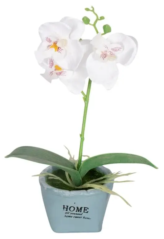 HOME-TEX Kunstig orkidé - Høyde 26 cm - Vakre hvite blomster - Kunstig potteplante