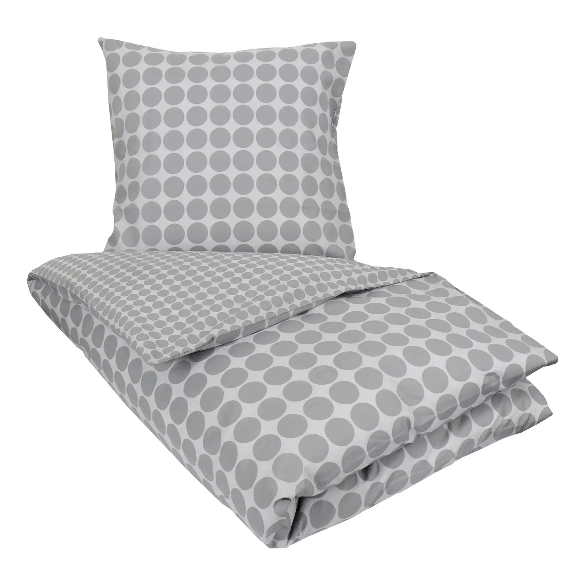 Borg Living Sengetøy 150x210 cm - 100% bomull - Vendbart med grå sirkler