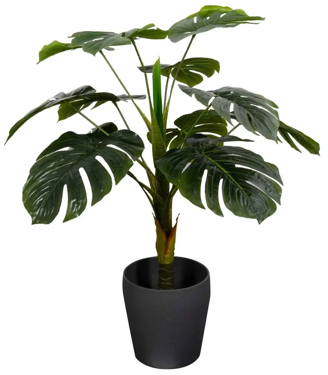 HOME-TEX Kunstig Monstera Plante - Høyde 90 cm - 1 stilk med grønne blader - Kunstig gulvplante